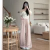 Pink wide-leg pants for women, high-waisted and slimming casual pants, new summer style details Picture